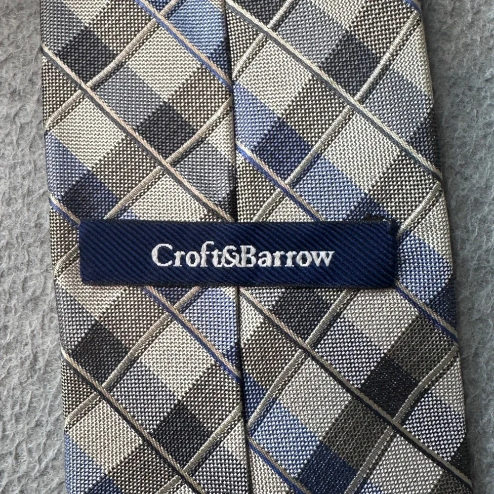 Croft & Barrow Tie Mens OS Blue Plaid Silk‎ Blend Classic Handmade